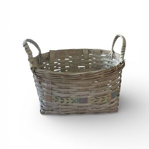 Rustic easter cottage basket with hand painting.Primitive shape weave basket.